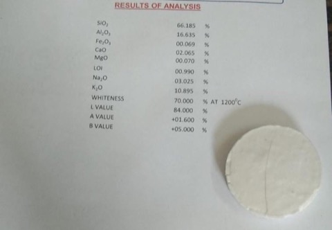 Feldspar analysis results with fired test disc