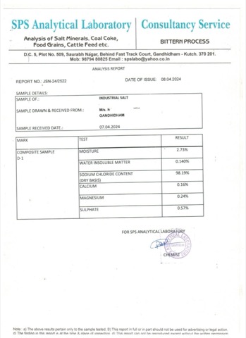 SPS Analytical Laboratory mineral test report