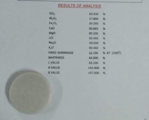 Fired ceramic disc with XRF oxide analysis