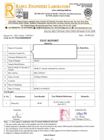 Rajra Engineers Laboratory test report